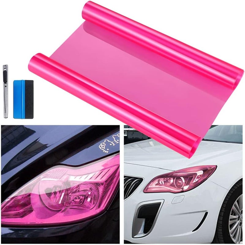 fangfei 12 by 48 inches Self Adhesive Auto Car Tint Headlight Taillight Fog Light Vinyl Smoke Film Sheet Sticker Cover (Pink) - Image 1